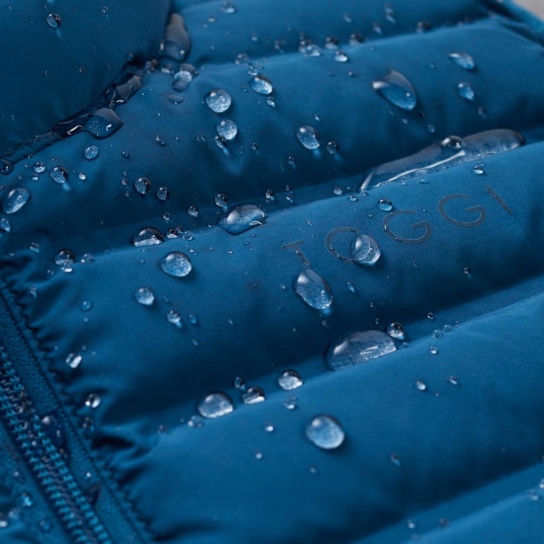 Toggi Lofty Down Jacket, close up of fabric showing waterproof features